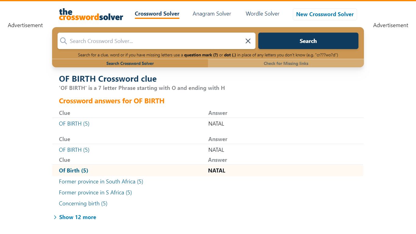 OF BIRTH - All crossword clues, answers & synonyms